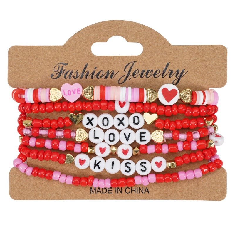 Wholesale Valentine's Day Love XOXO LOVE Soft Clay Beads Multi-layer Elastic Bracelet